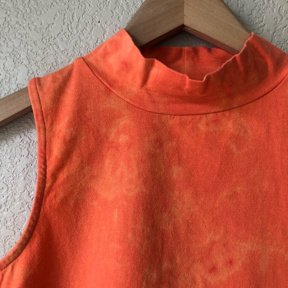 Upcycled bleach dye mock neck crop top M orange - Picture 2 of 5